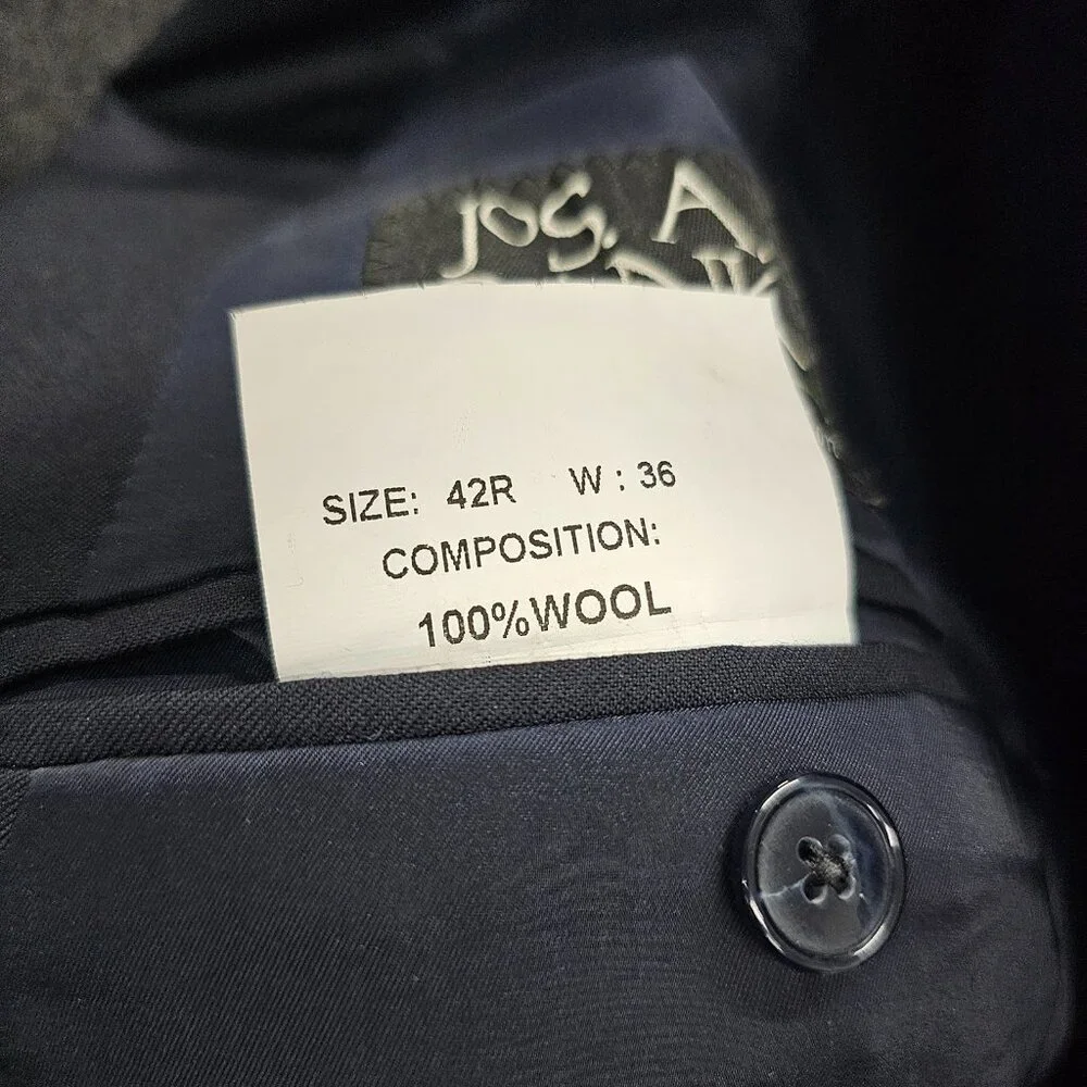 Jos. A. Bank 42R Navy Solid 2-Button Sport Coat Blazer Jacket T703
